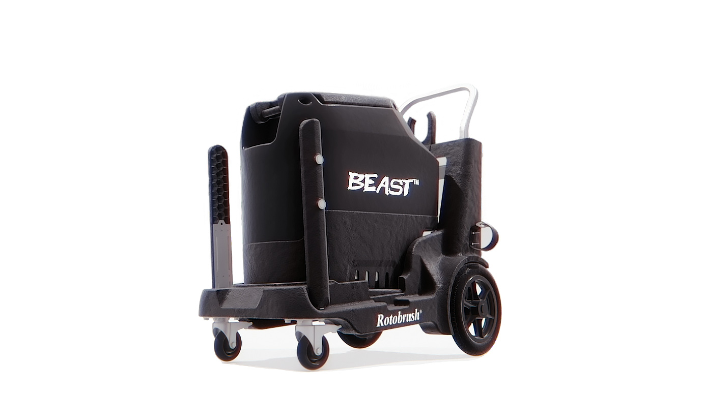 Black Rotobrush Beast air duct vacuum cleaner on wheels.